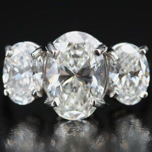 5ct Lab Diamond Platinum 3-stone Oval Engagement Ring (E-H, VS1 IGI Certified)